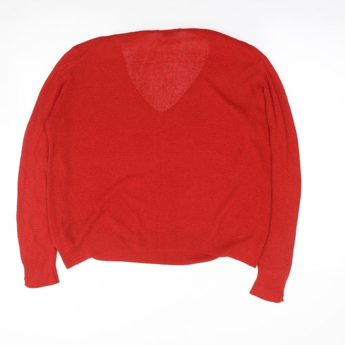 Zara Womens Red  Viscose Jersey T-Shirt Size S V-Neck