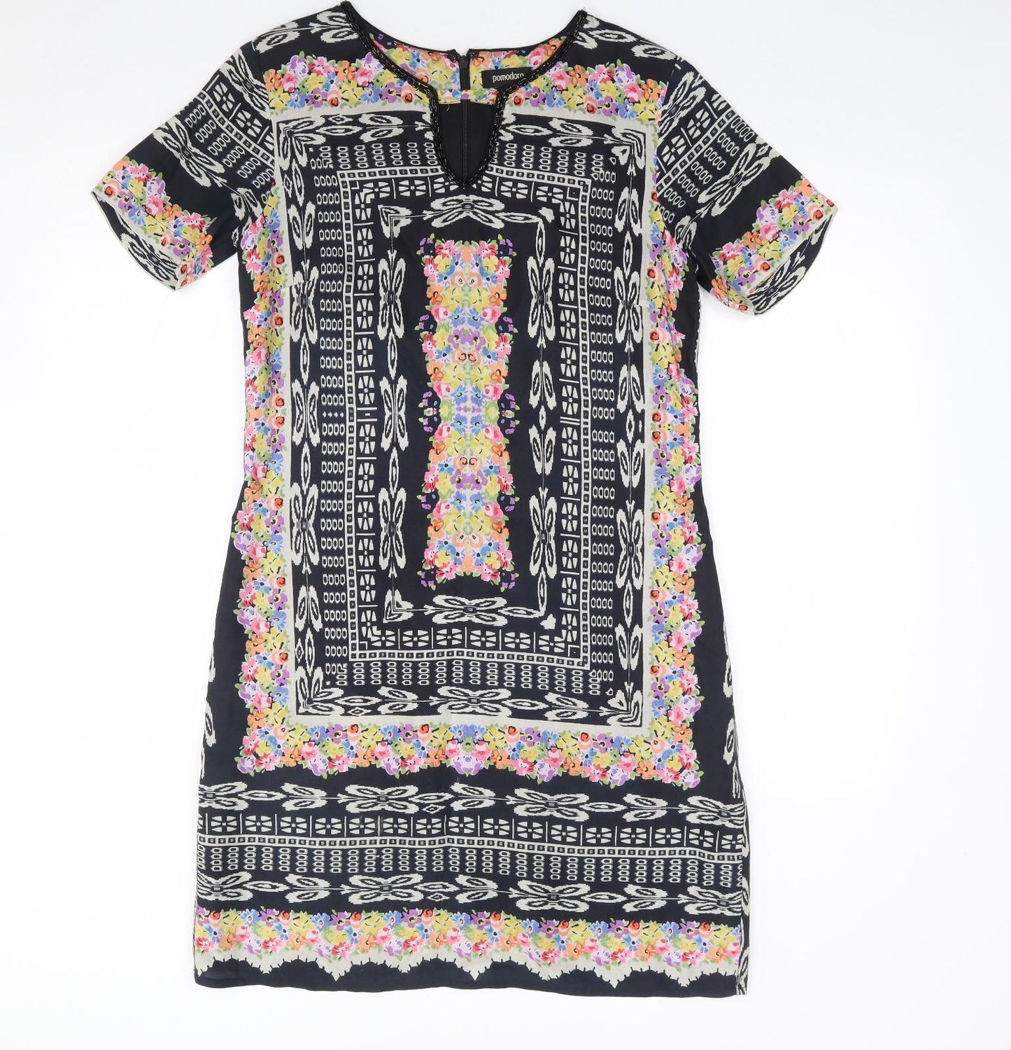 Pomodoro Womens Multicoloured Geometric Polyester A-Line  Size 10  V-Neck Zip