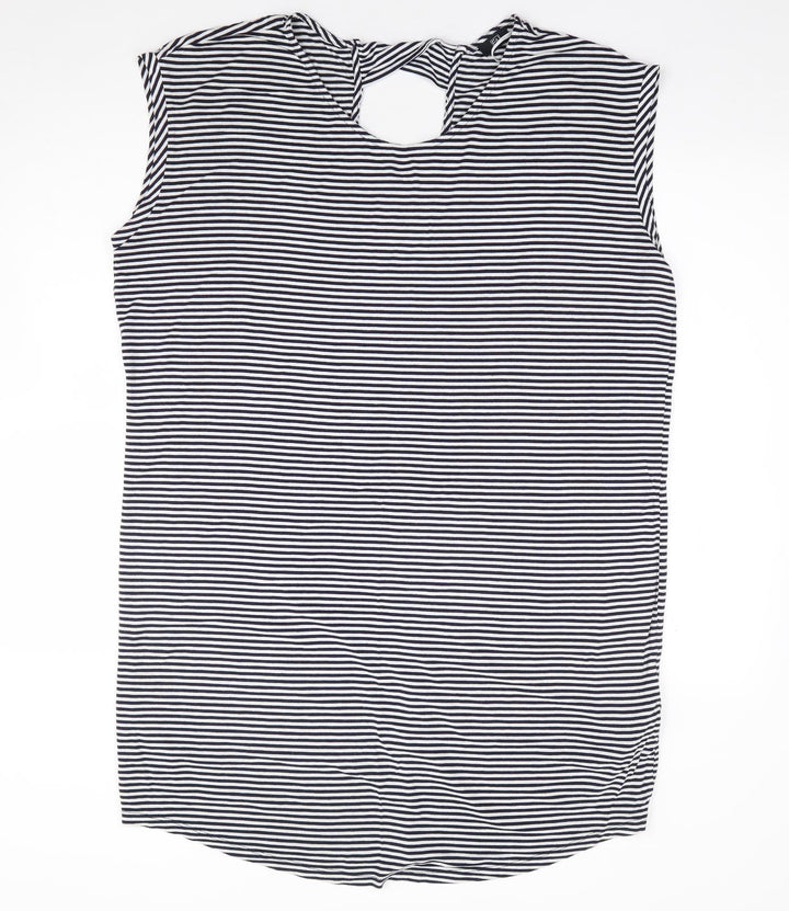 F&F Womens Blue Striped Viscose A-Line Size 16 Scoop Neck Pullover