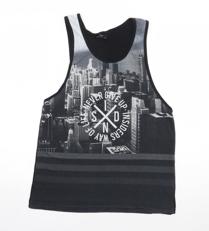 Inside Youth Boys Black Geometric Polyester Jersey Tank Size XS Round Neck Pullover