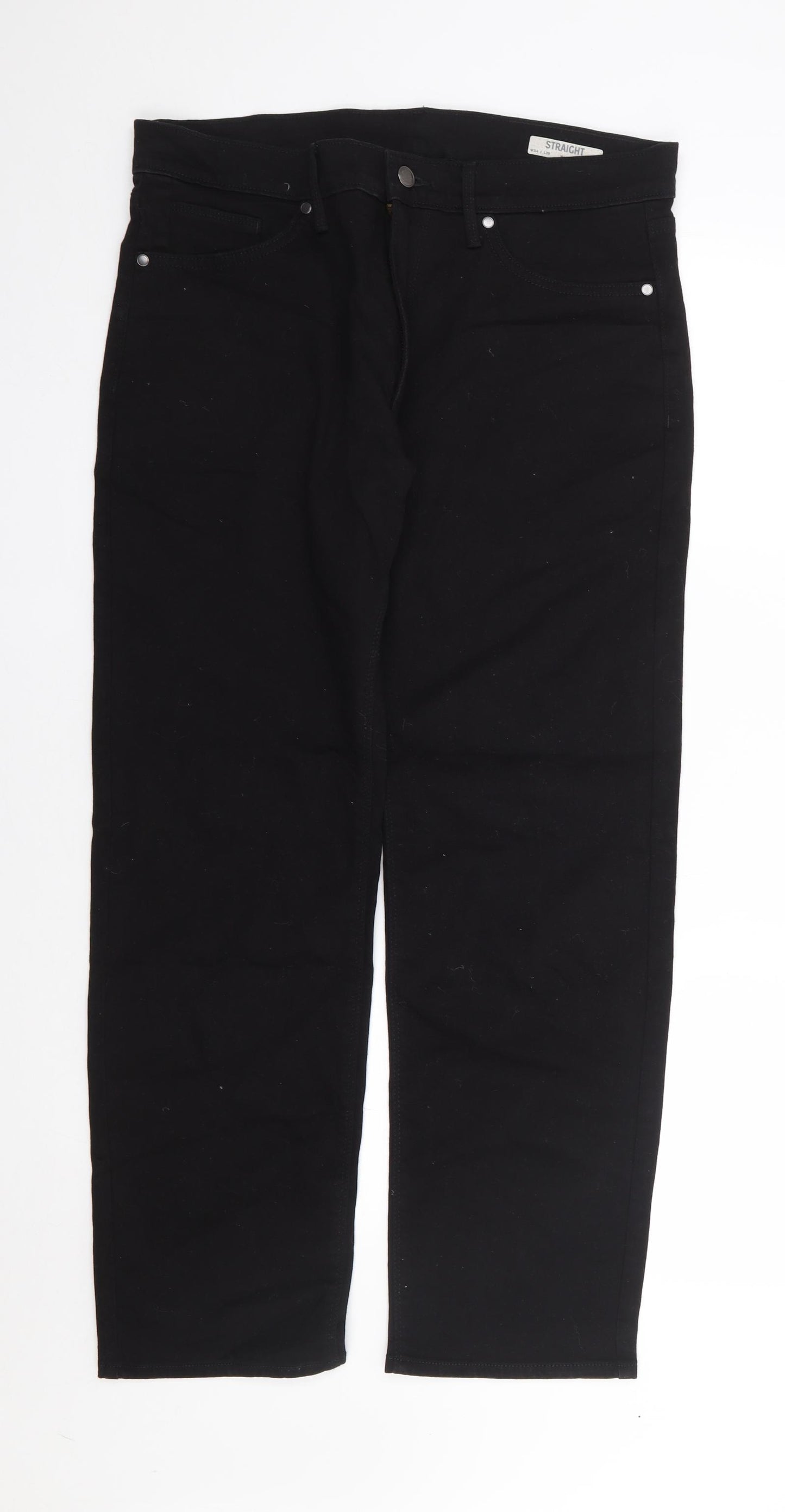 Marks and Spencer Mens Black  Cotton Straight Jeans Size 34 L29 in Regular Zip
