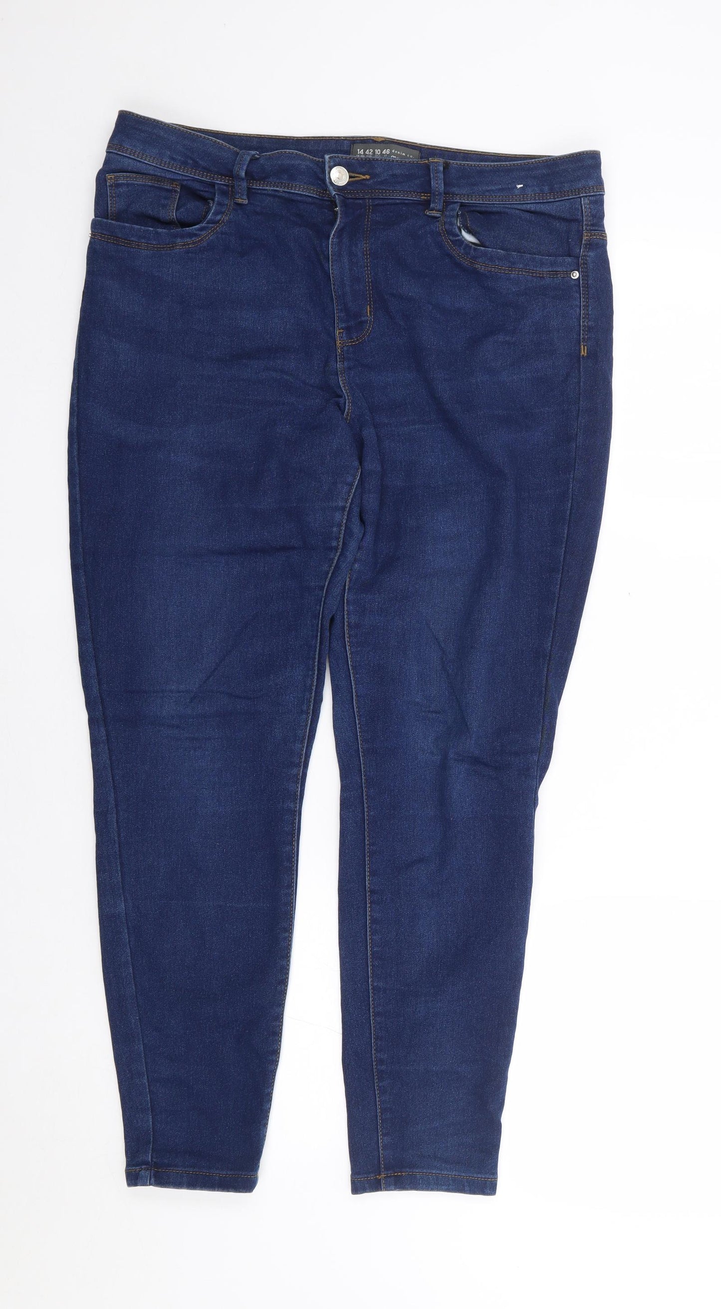 Primark Womens Blue  Cotton Skinny Jeans Size 14 L28 in Regular Zip