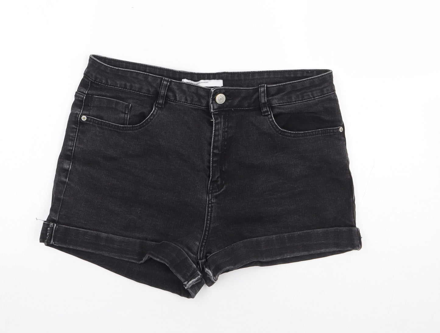 Zara Womens Black  Cotton Hot Pants Shorts Size 12  Regular Zip