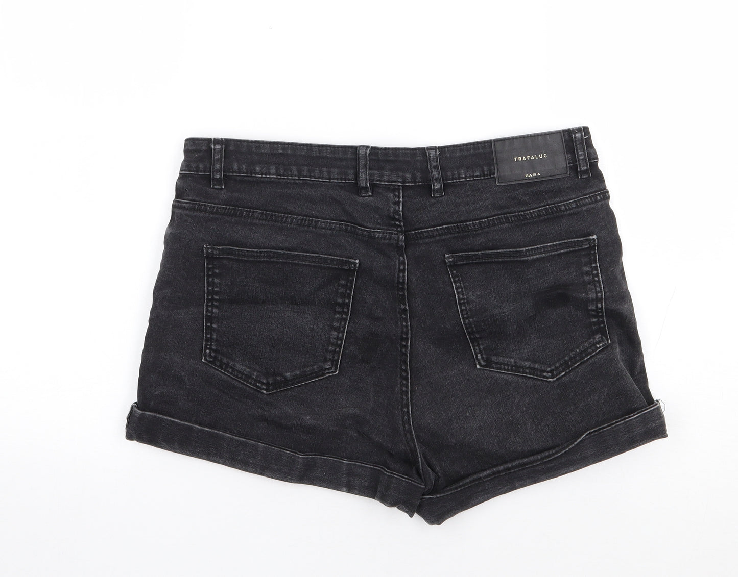 Zara Womens Black  Cotton Hot Pants Shorts Size 12  Regular Zip