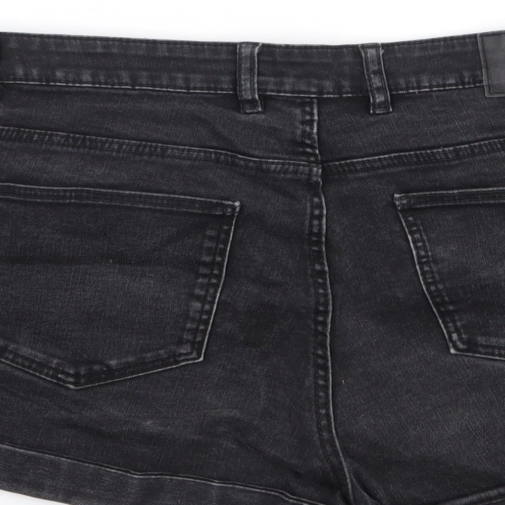 Zara Womens Black  Cotton Hot Pants Shorts Size 12  Regular Zip