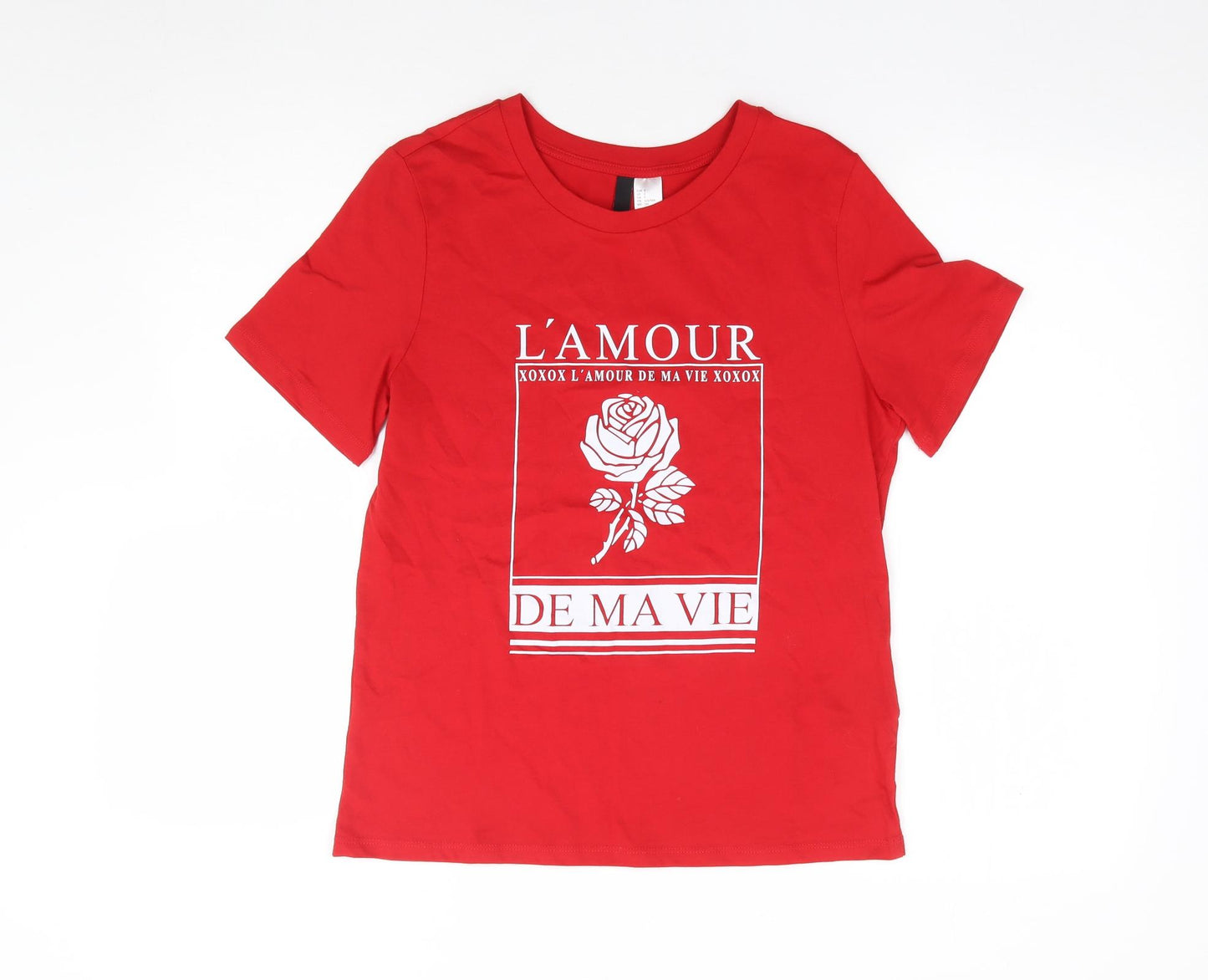 H&M  Womens Red  100% Cotton Jersey T-Shirt Size S Crew Neck