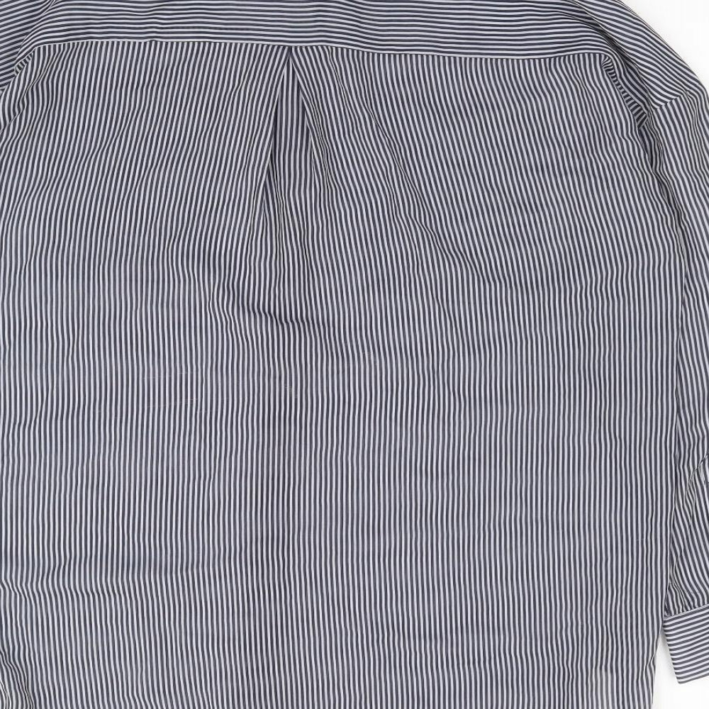 Marks and Spencer Womens Blue Striped Polyester Jersey Button-Up Size 14 Collared
