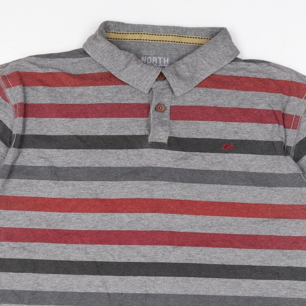 Marks andSpencer Mens Multicoloured Striped Cotton  Polo Size XL Collared Pullover
