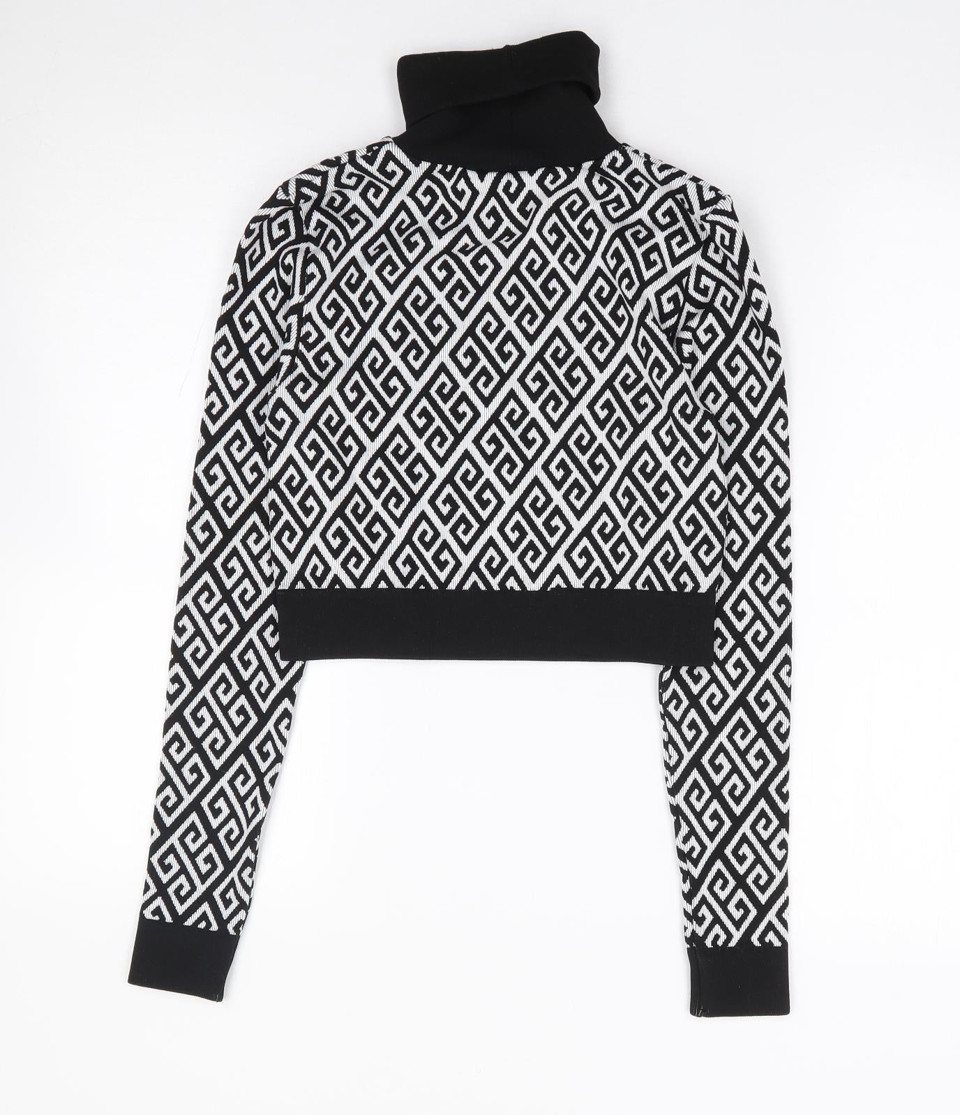 Pep&Co Womens Black Roll Neck Geometric Nylon Pullover Jumper Size S