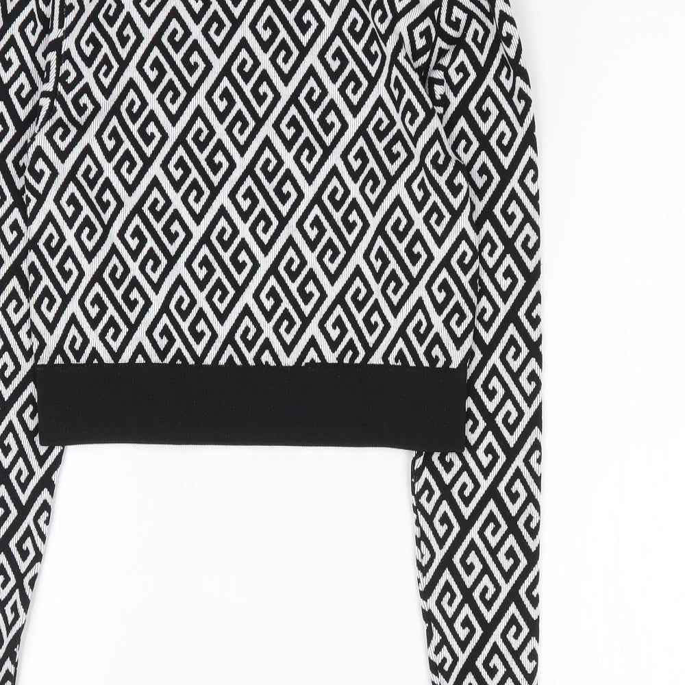 Pep&Co Womens Black Roll Neck Geometric Nylon Pullover Jumper Size S