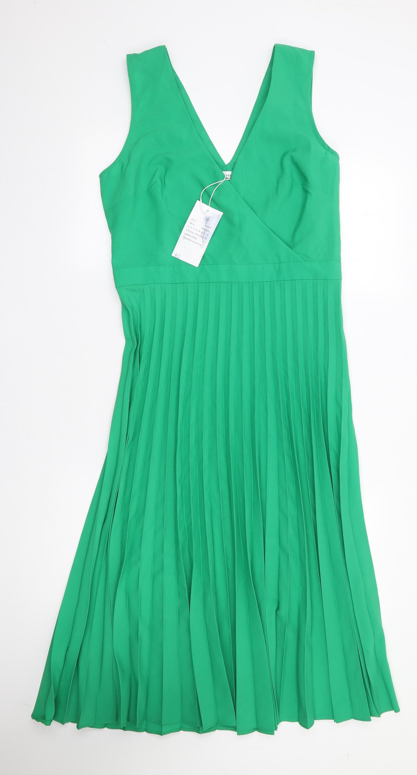Warehouse Womens Green  Polyester Fit & Flare  Size 12  V-Neck Zip