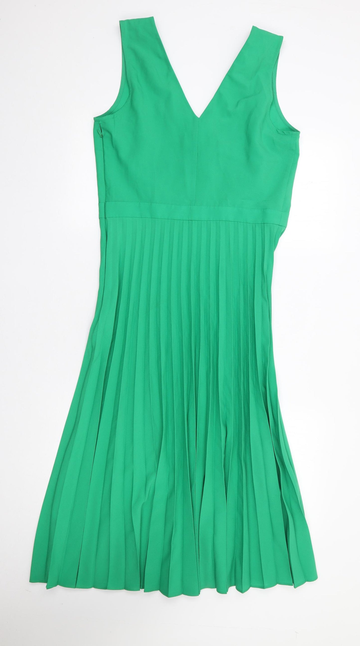 Warehouse Womens Green  Polyester Fit & Flare  Size 12  V-Neck Zip