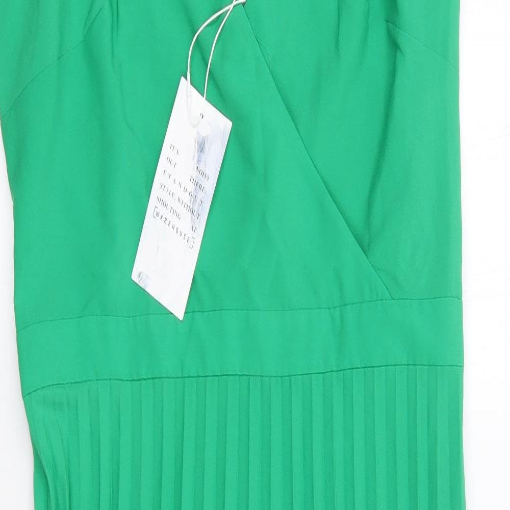 Warehouse Womens Green  Polyester Fit & Flare  Size 12  V-Neck Zip