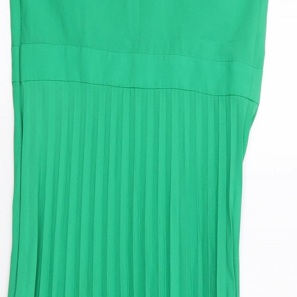 Warehouse Womens Green  Polyester Fit & Flare  Size 12  V-Neck Zip