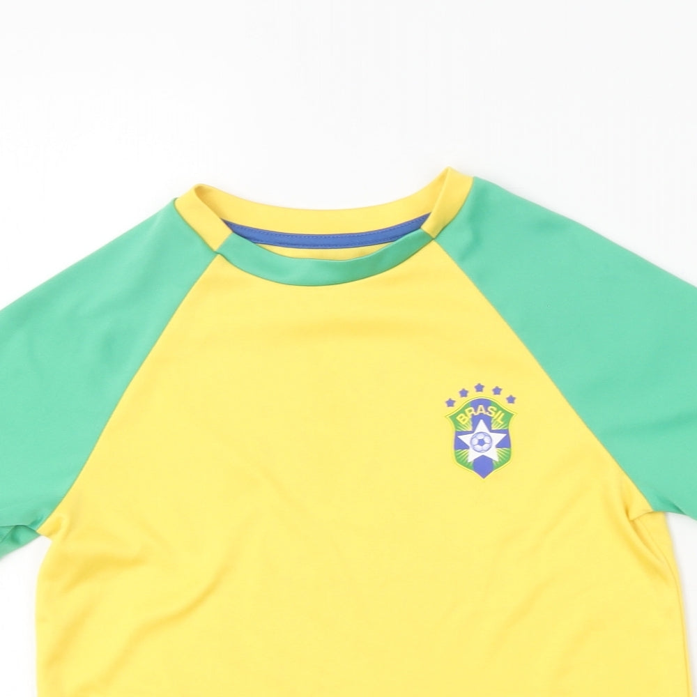 Dunnes Stores Boys Yellow  Polyester Basic T-Shirt Size 8-9 Years Round Neck  - Brazil