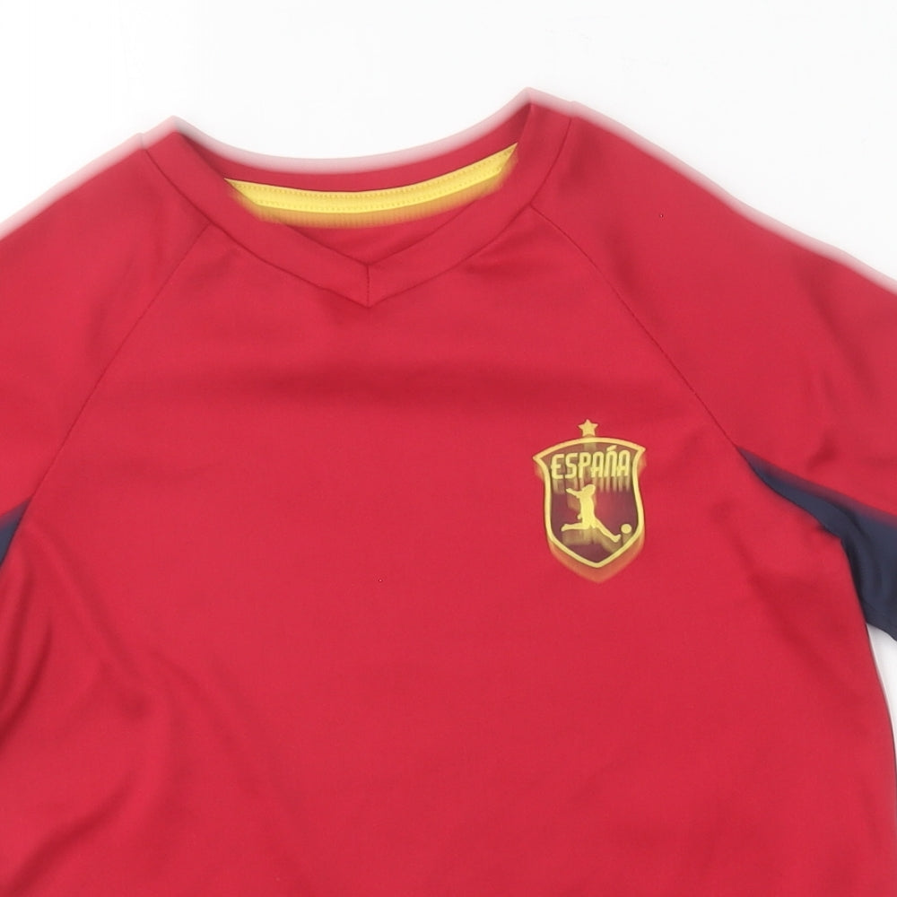 Dunnes Stores Boys Red  Polyester Basic T-Shirt Size 8-9 Years Round Neck  - Espana