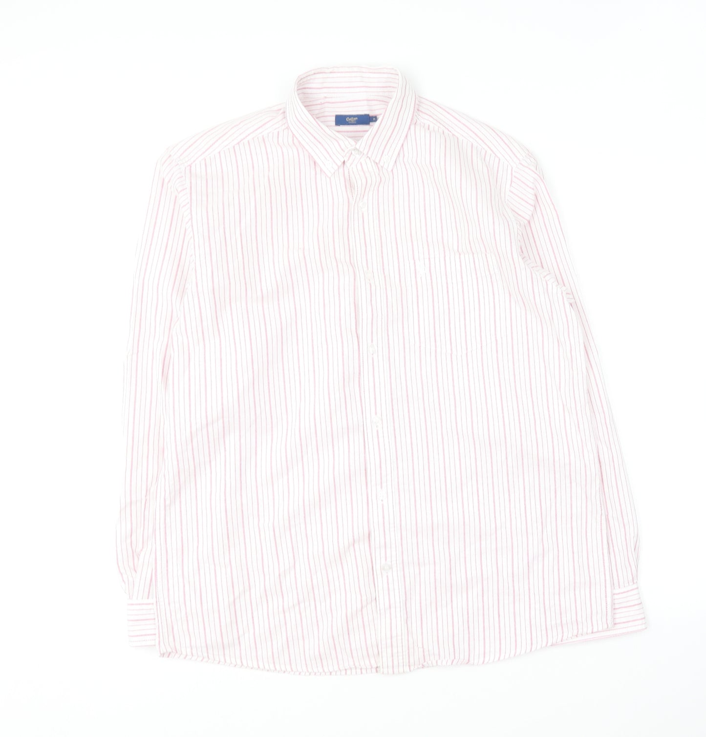 Cotton Traders Mens Pink Striped Cotton  Button-Up Size M Collared