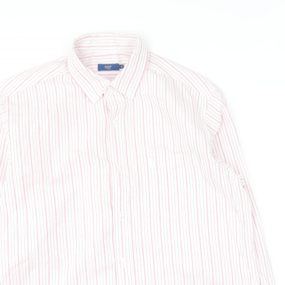 Cotton Traders Mens Pink Striped Cotton  Button-Up Size M Collared