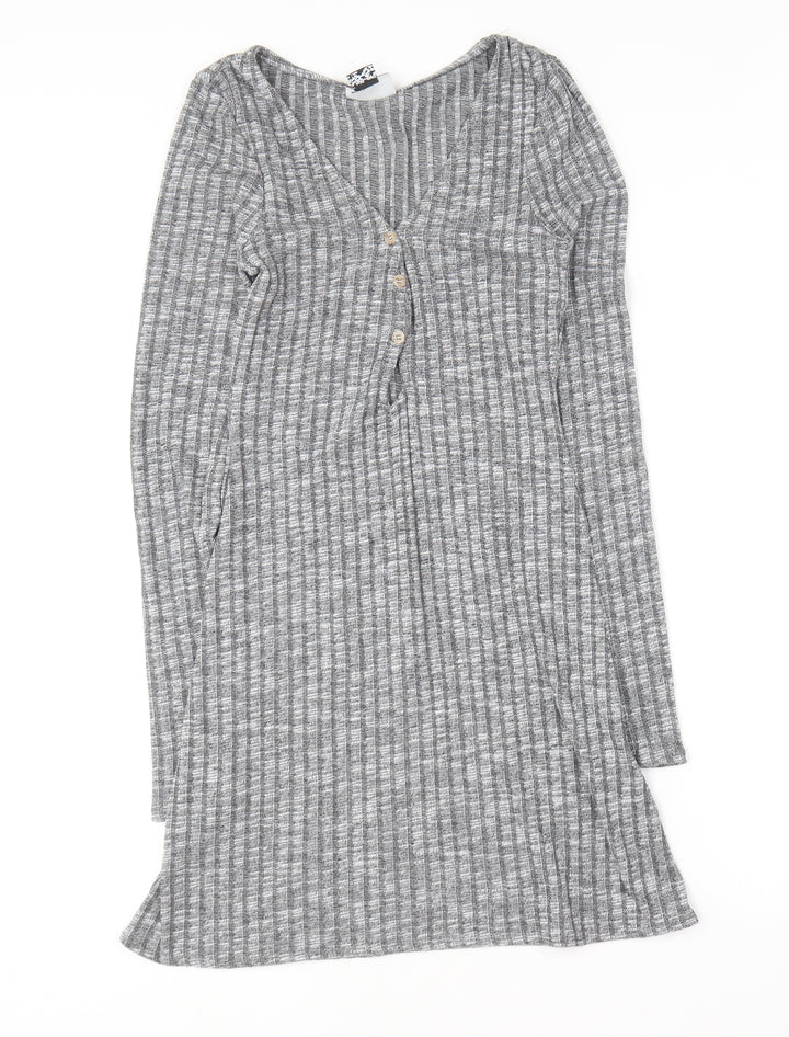 ASOS Womens Grey Polyester Bodycon Size 10 V-Neck