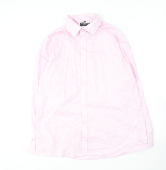 Front view of Hammond & Co men’s pink cotton button-up, size 17, collared