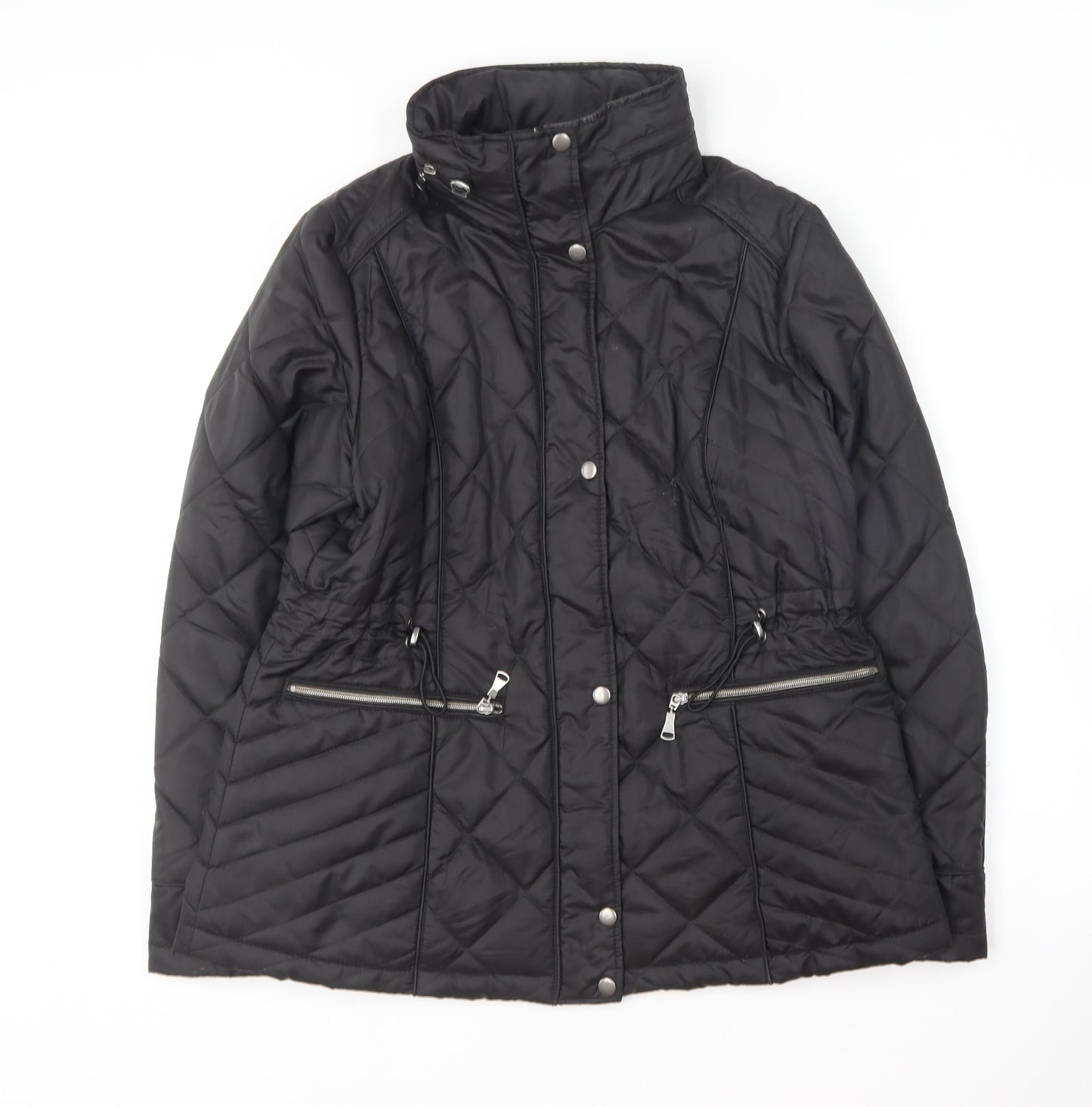 Preworn Womens Black   Quilted Coat Size 14