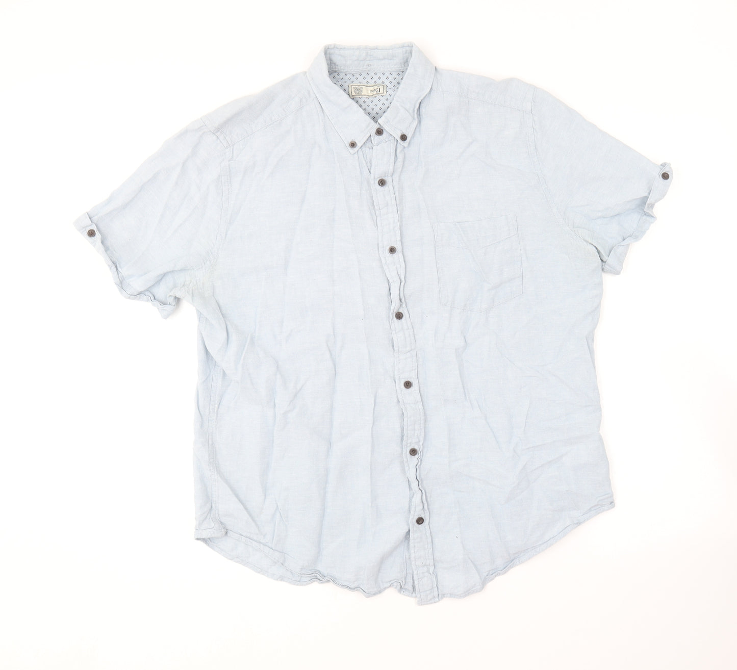 NEXT Mens Blue  Linen  Button-Up Size XL Collared