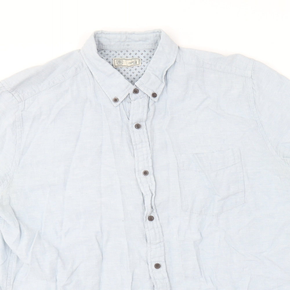 NEXT Mens Blue  Linen  Button-Up Size XL Collared