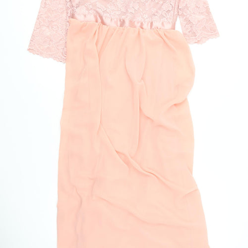 Preworn Womens Pink  Polyester Ball Gown  Size M  V-Neck