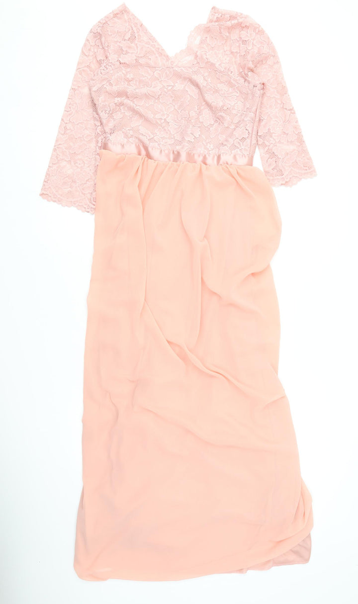 Preworn Womens Pink  Polyester Ball Gown  Size M  V-Neck