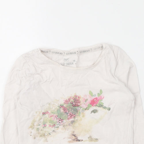F&F Girls White Solid Cotton Top Pyjama Top Size 2-3 Years   - Hedgehog