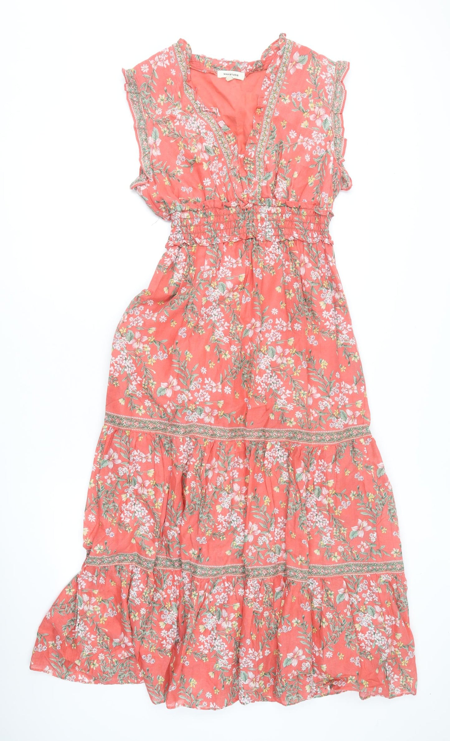Max Studio Womens Multicoloured Floral Cotton Skater Dress  Size S  V-Neck