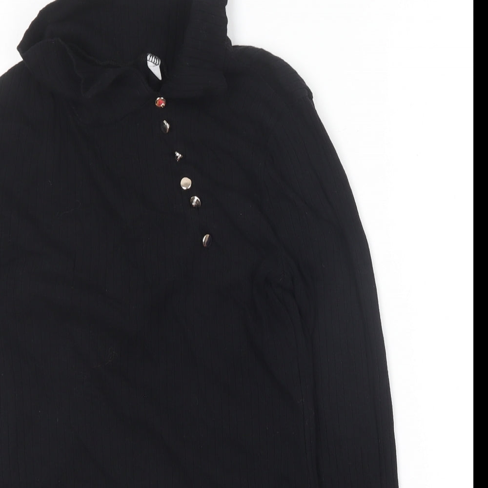 Preworn Womens Black Collared  Polyester Pullover Jumper Size M