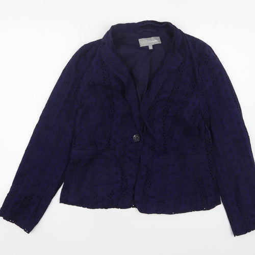 Marks and Spencer Womens Blue Floral Cotton Jacket Suit Jacket Size 14