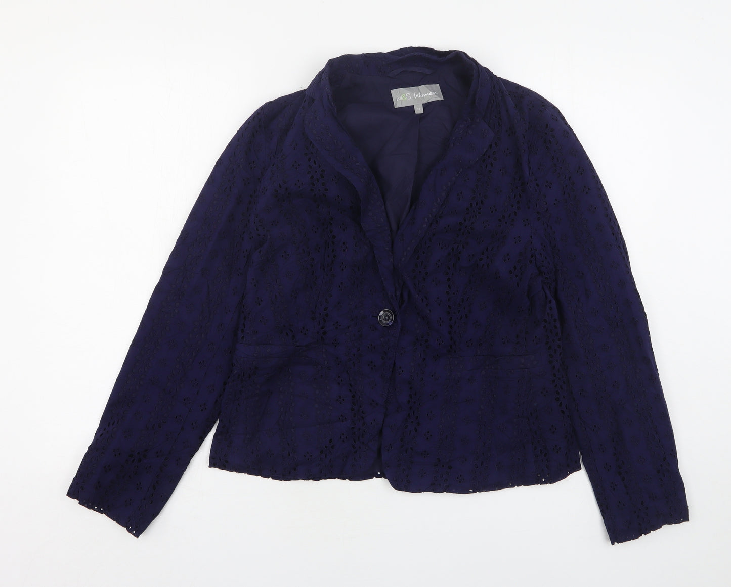 Marks and Spencer Womens Blue Floral Cotton Jacket Suit Jacket Size 14