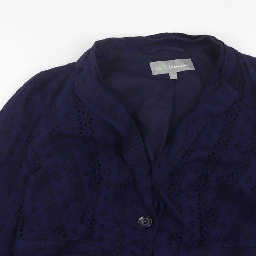 Marks and Spencer Womens Blue Floral Cotton Jacket Suit Jacket Size 14