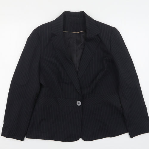 F&F Womens Black Striped Polyester Jacket Suit Jacket Size 14