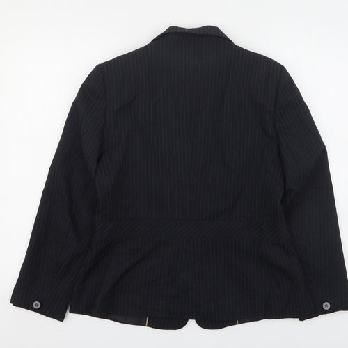 F&F Womens Black Striped Polyester Jacket Suit Jacket Size 14