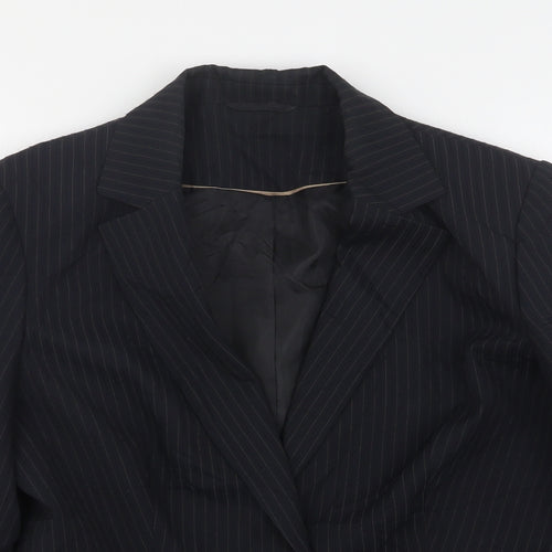 F&F Womens Black Striped Polyester Jacket Suit Jacket Size 14