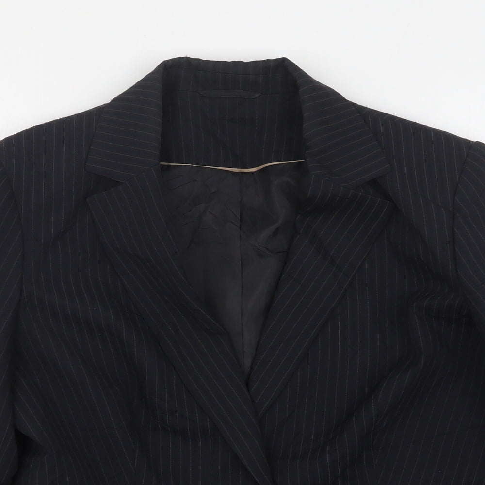 F&F Womens Black Striped Polyester Jacket Suit Jacket Size 14