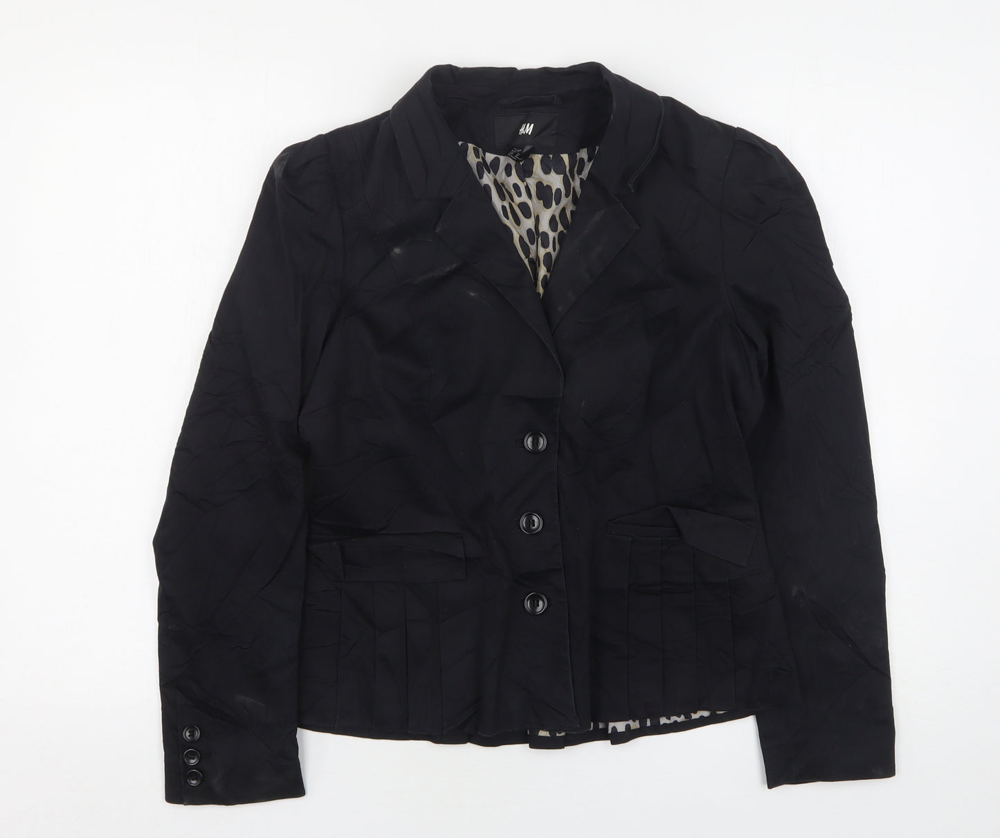 H&M Womens Black  Cotton Jacket Suit Jacket Size 14