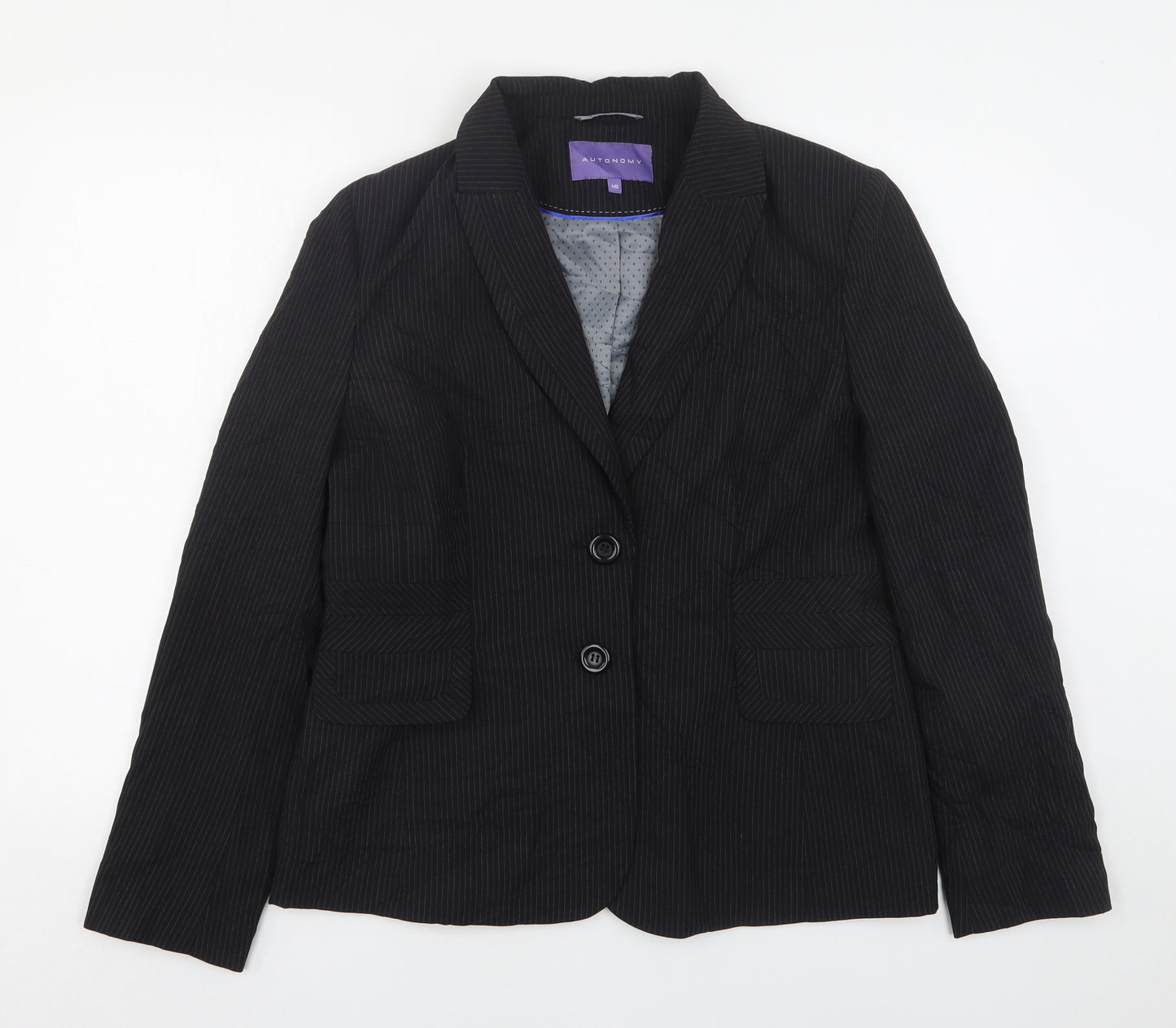 Autonomy Womens Black Striped Polyester Jacket Suit Jacket Size 16