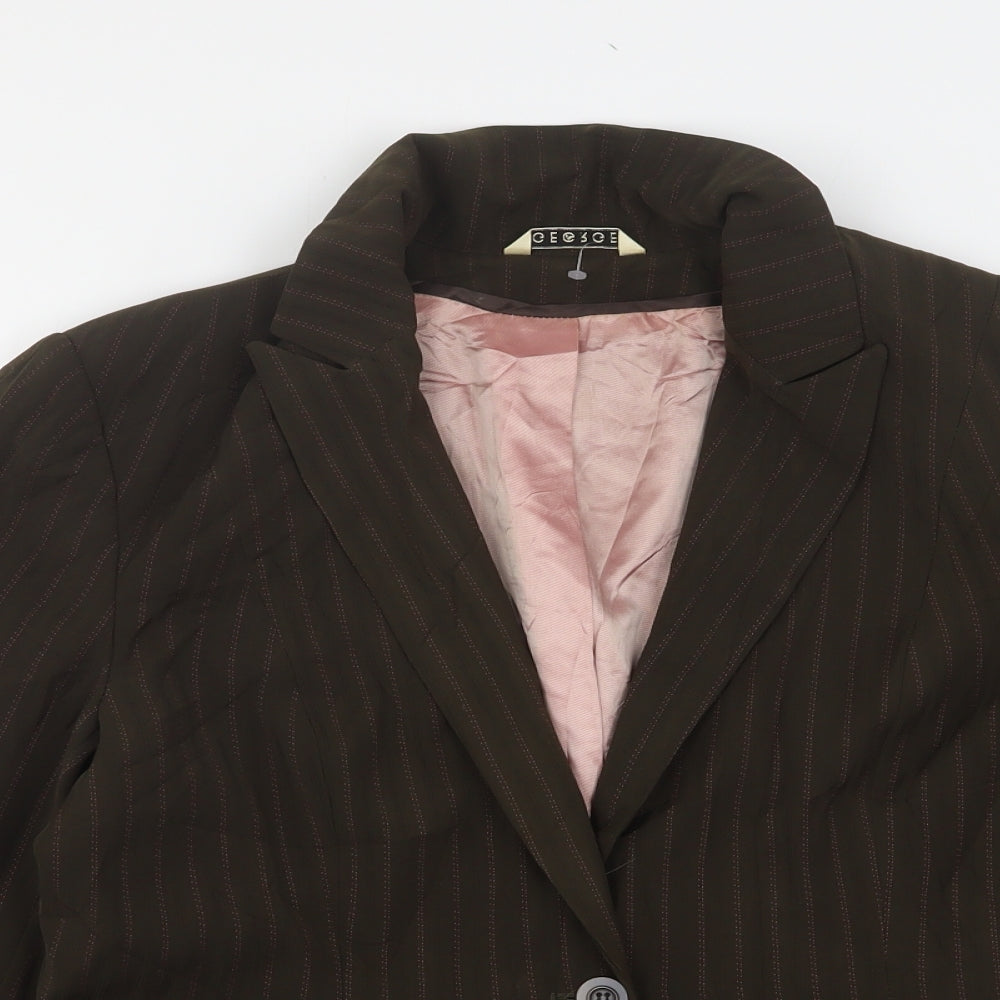 George Womens Brown Striped Polyester Jacket Suit Jacket Size 16