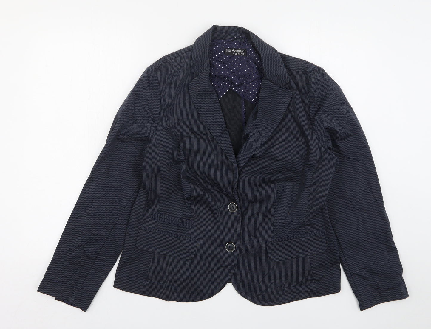 Autograph Womens Blue Striped Cotton Jacket Suit Jacket Size 18