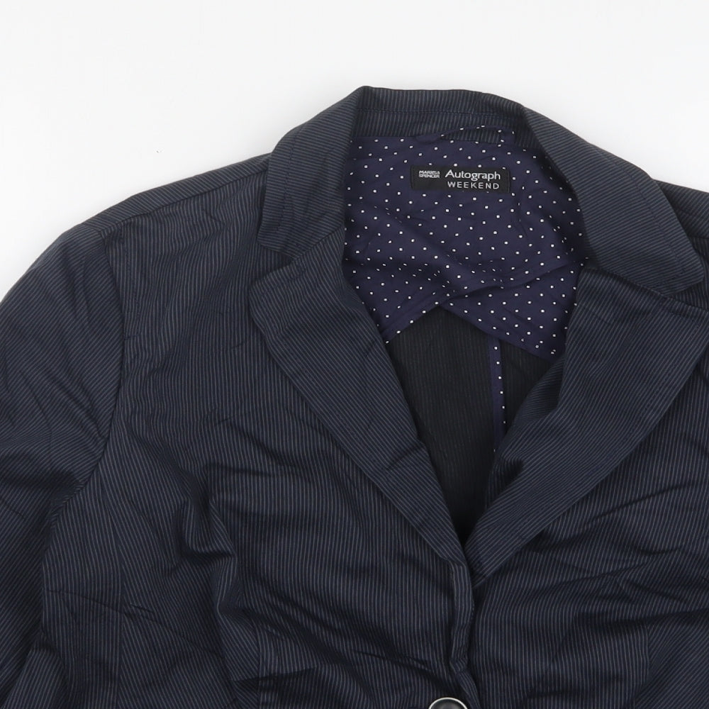 Autograph Womens Blue Striped Cotton Jacket Suit Jacket Size 18