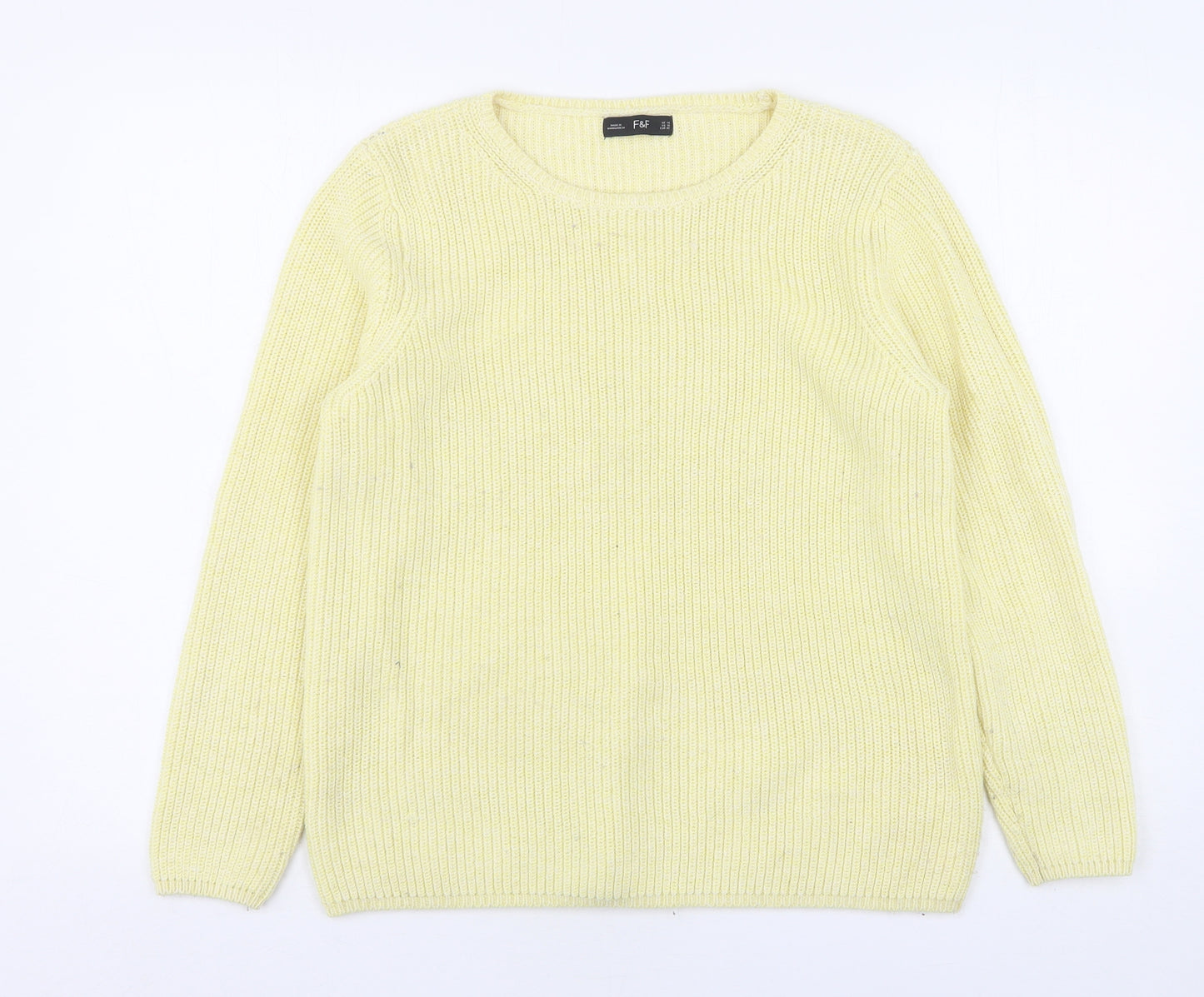 F&F Womens Yellow Round Neck  Acrylic Pullover Jumper Size 14