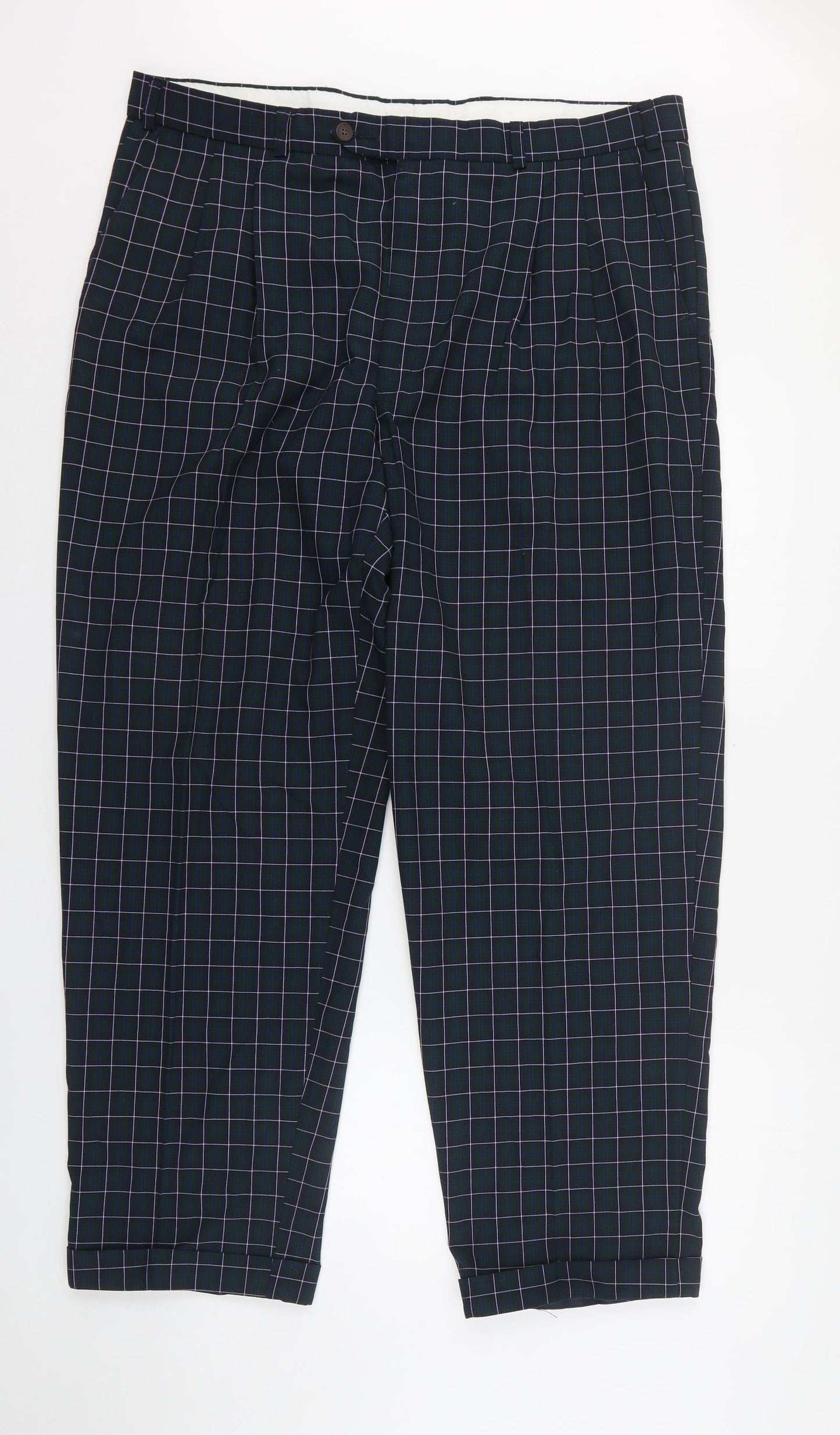 JRB Mens Green Plaid Polyester Trousers  Size 40 L31 in Regular