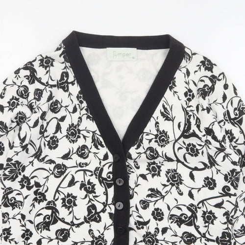 Jumper Womens Multicoloured V-Neck Floral Cotton Cardigan Jumper Size M