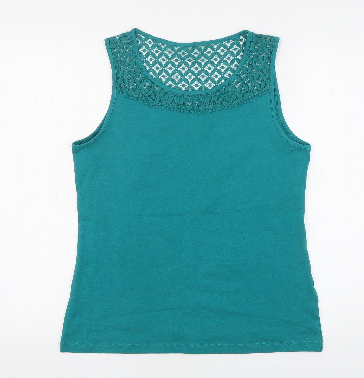 ESMARA Womens Green Floral Cotton Basic Tank Size 12 Round Neck