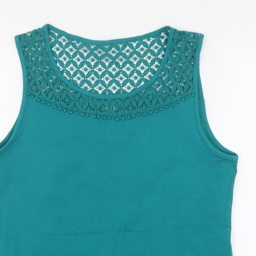 ESMARA Womens Green Floral Cotton Basic Tank Size 12 Round Neck