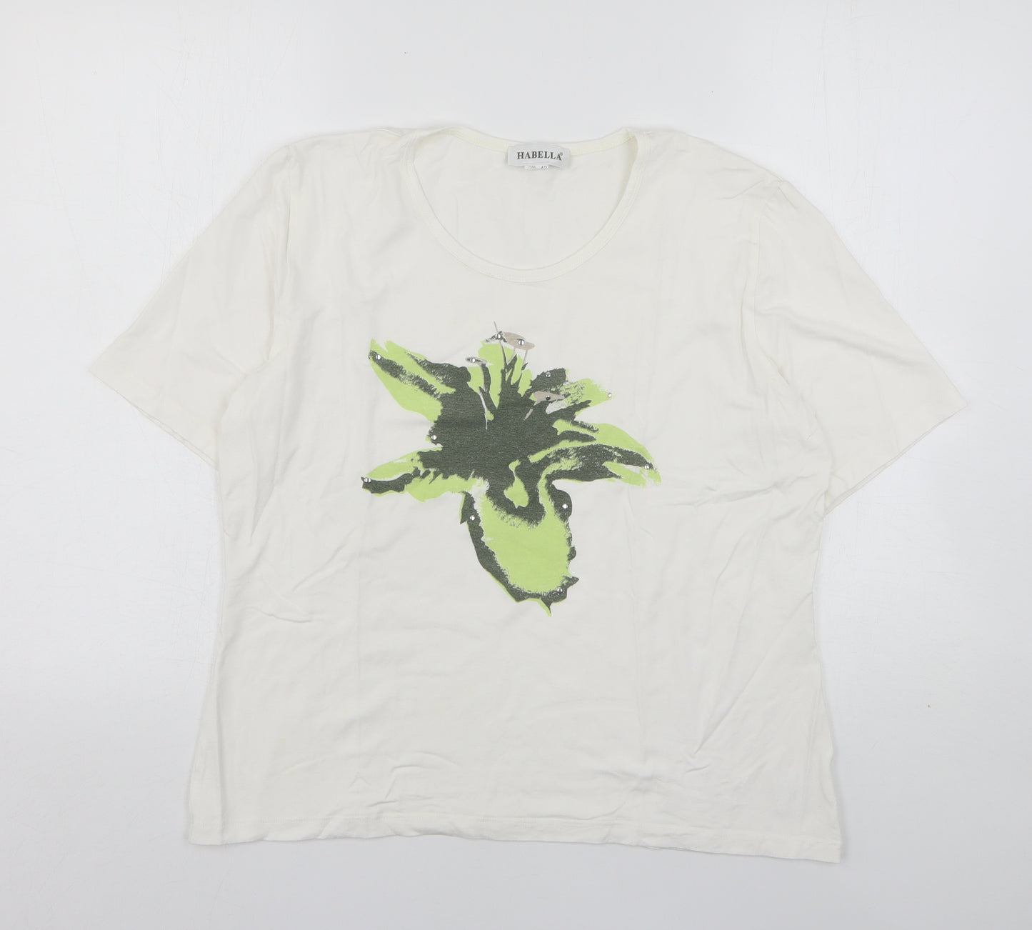 Habella  Womens White  Viscose Basic T-Shirt Size 16 Round Neck